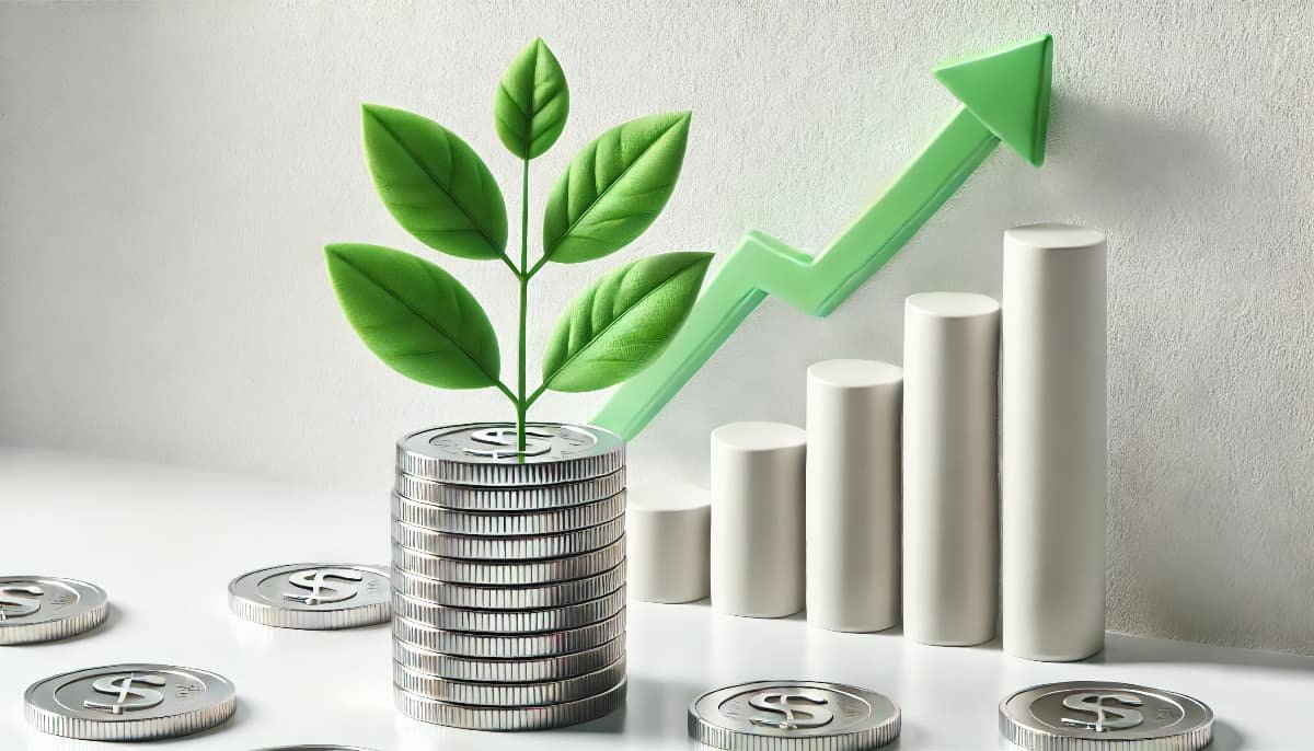Investing in Sustainable Development Funds: A Guide 1 A green leaf or a tree growing out of a coin stack, symbolizing sustainable development funds