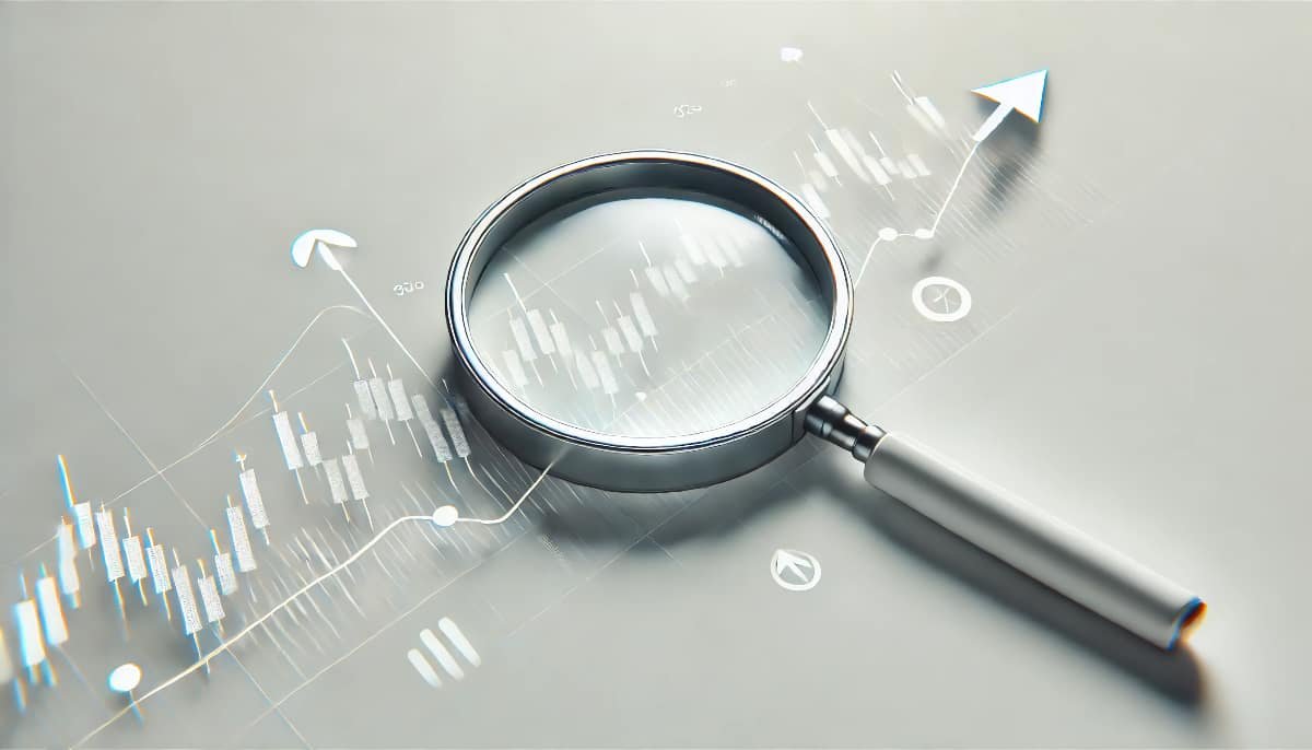 Fundamental Analysis: What It Is and How It Works? 1 A magnifying glass focusing on a stock chart or financial data, symbolizing fundamental analysis