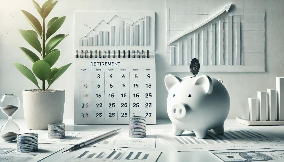 Best Ways to Invest for Retirement 1 A retirement calendar and a piggy bank, subtly showing upward financial arrows or stock charts