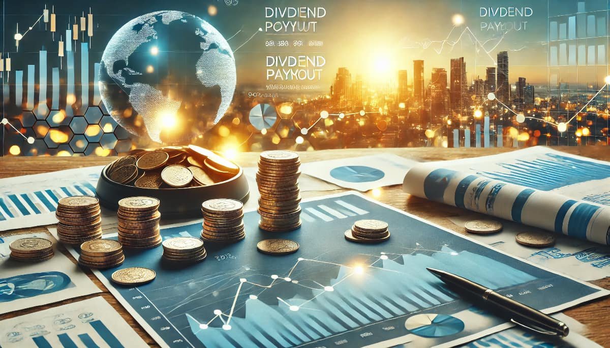 Benefits of Investing in Dividend Companies 1 A serene financial scene with a stack of coins, dividend payout charts, and a thriving business environment in the background, highlighting the benefits