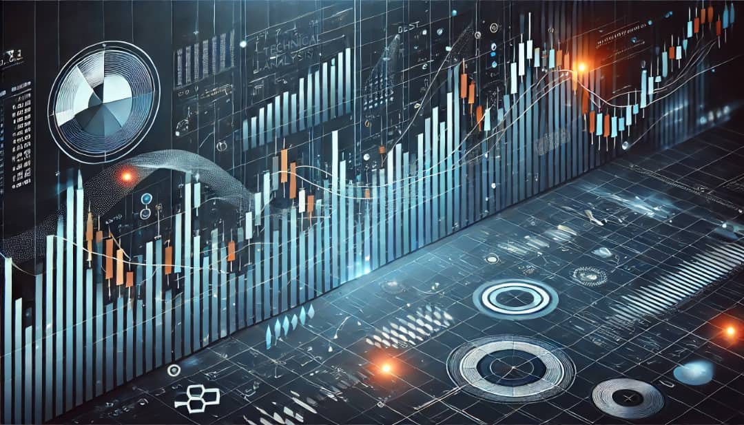 Best Technical Analysis Methods for Investors 1 A sleek, modern illustration featuring a financial chart with candlestick patterns and moving averages for an article about 'Best Technical Analysis