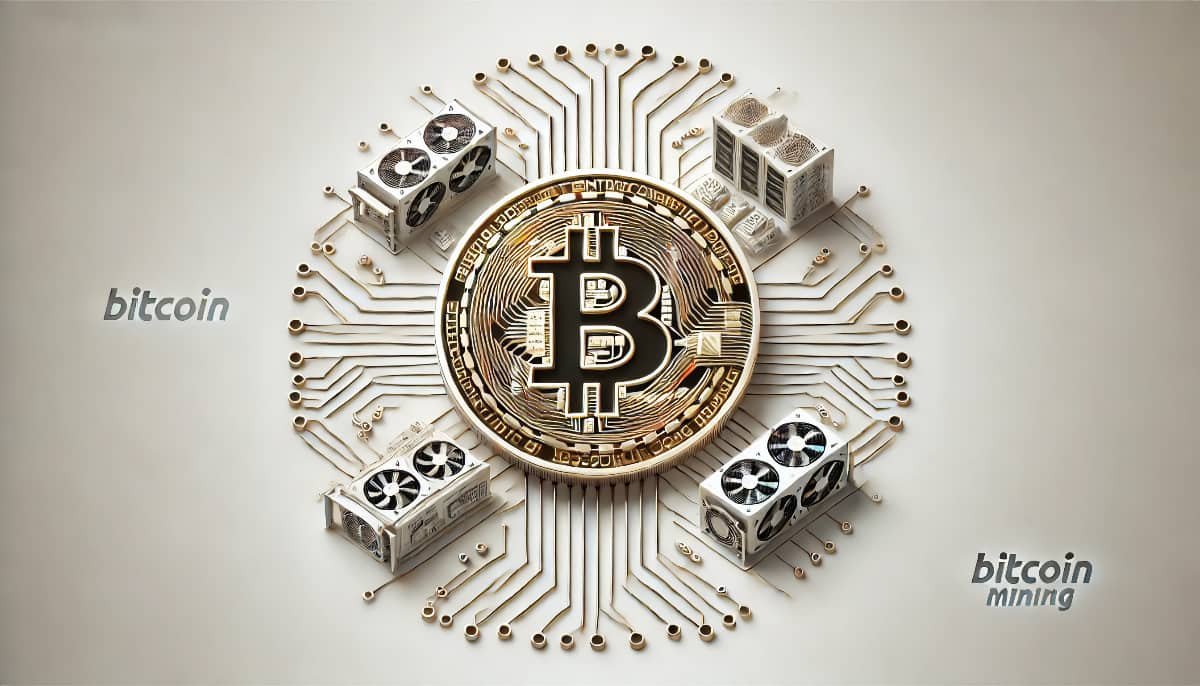 Bitcoin Mining Explained: How It Works and Why It Matters? 1 Concept of Bitcoin mining-It includes a golden Bitcoin symbol at the center
