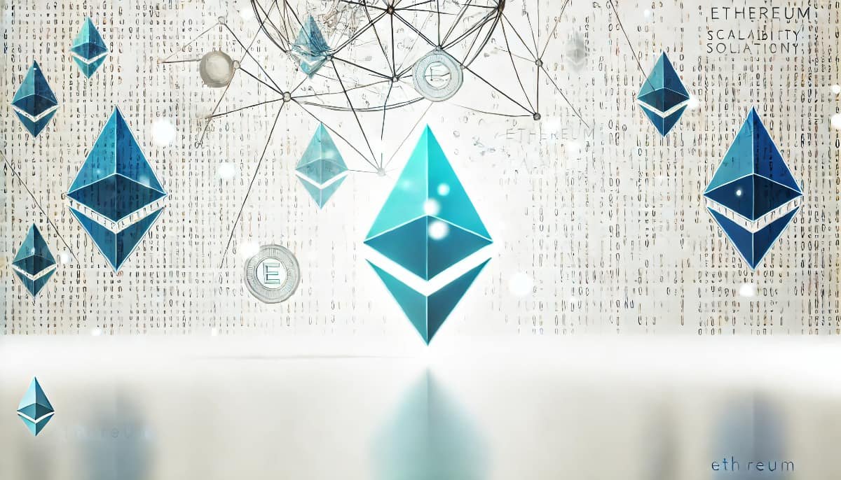 Beyond Layer-2: Ethereum’s Scalability Solutions Explained 1 Ethereum scalability solutions with digital connections, blockchain