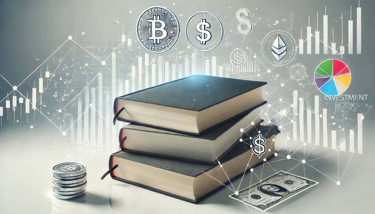 Best Investment Books You Should Read 1 Investment books-the image features a stack of books with financial icons