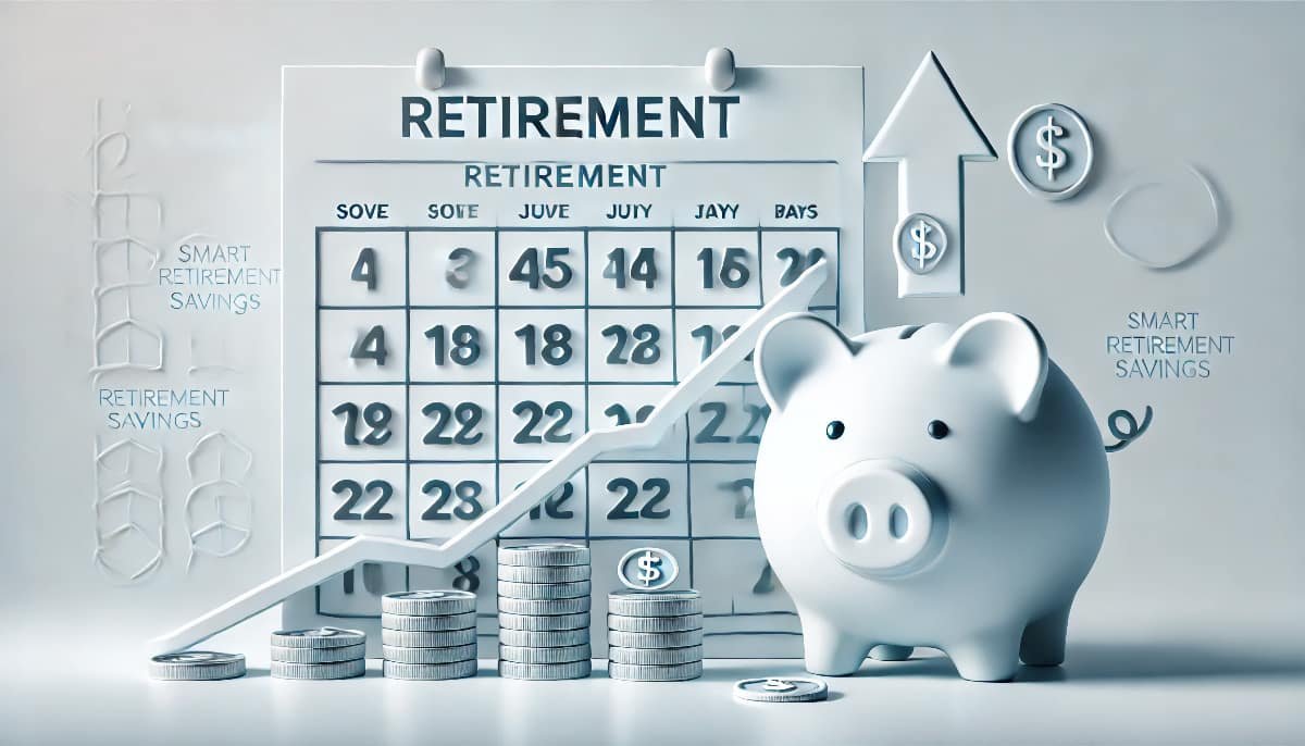 Smart Retirement Savings: Wise Investment Strategies 1 Stylized piggy bank and a retirement calendar, subtly showing upward arrows or coins