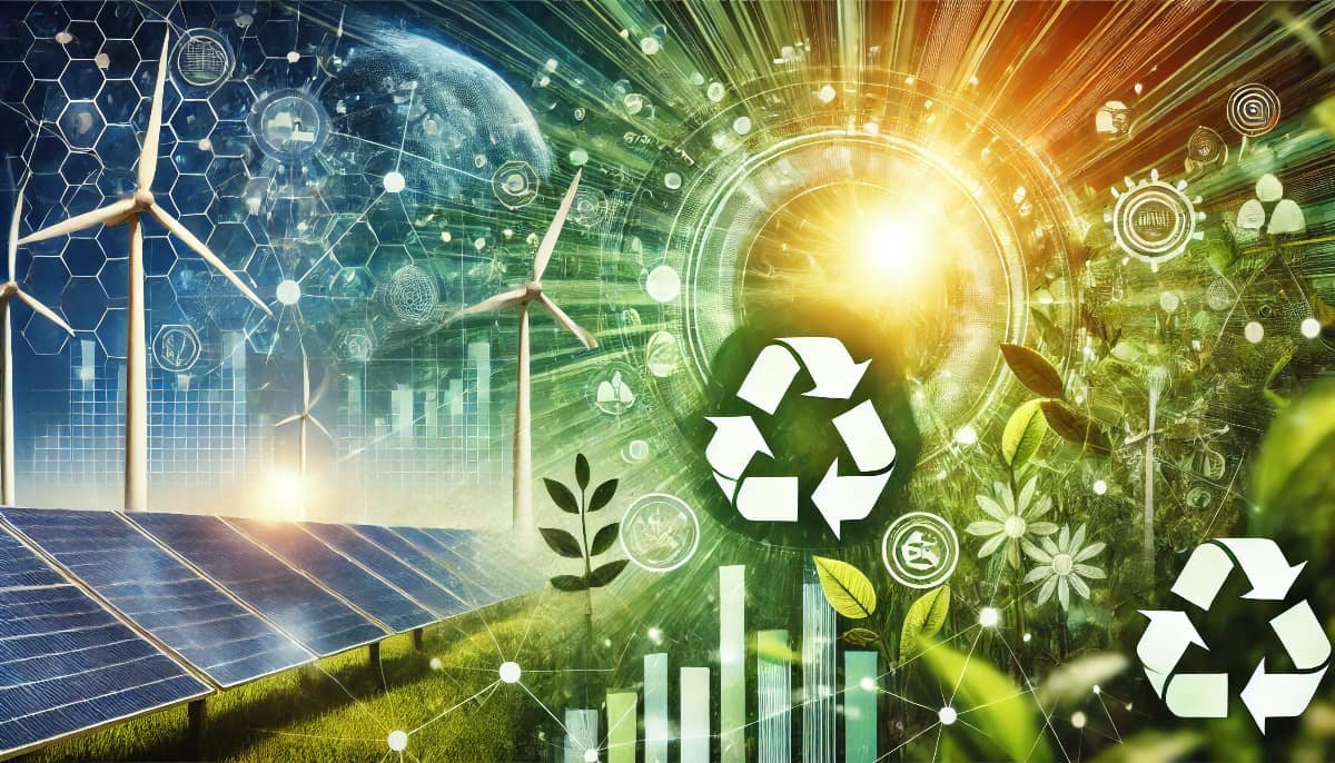 Why Now is the Time to Invest in Green Technologies? 1 green technologies, featuring solar panels, wind turbines, and sustainable growth symbols