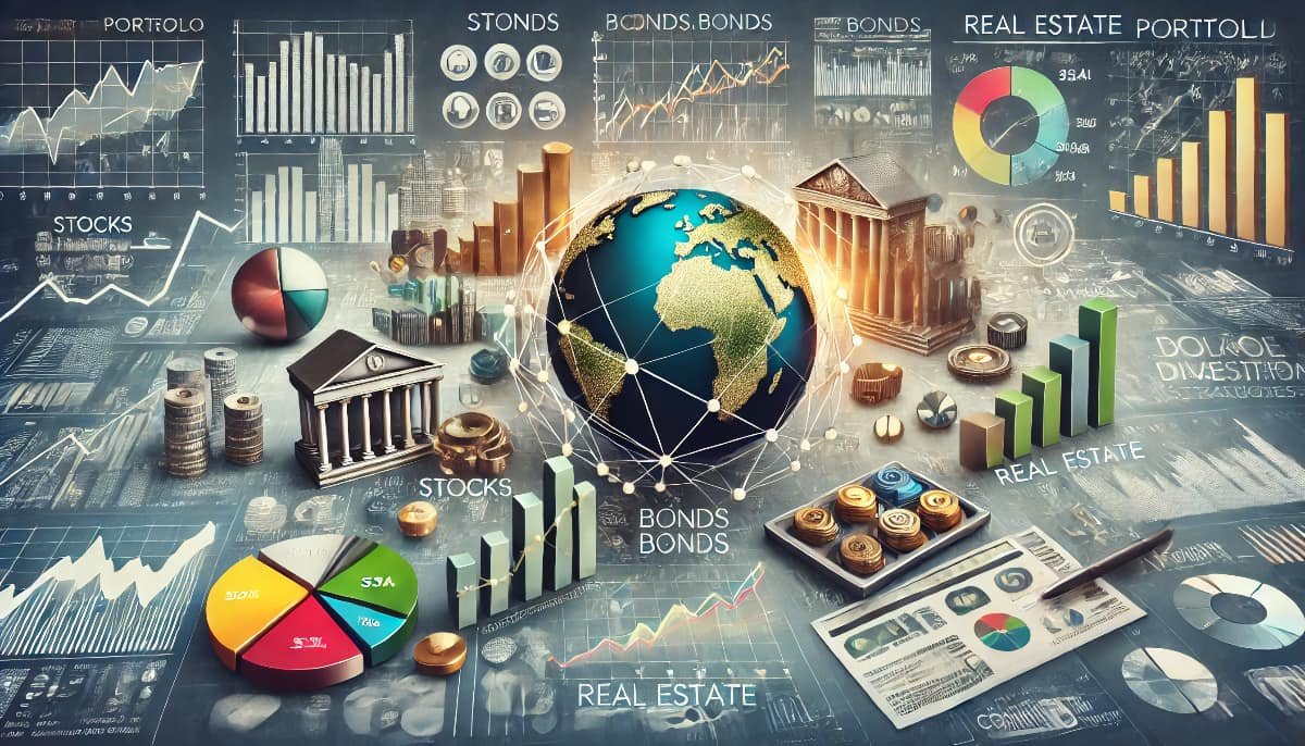 Top Rules for Diversifying Your Investment Portfolio 1 portfolio diversification, featuring various assets such as stocks, bonds, real estate, and commodities