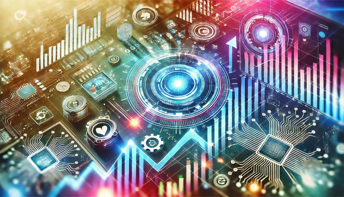 Investing in Tech Stocks: A Beginner’s Guide 1 tech stock investment-It features futuristic technology elements like digital graphs, stock charts