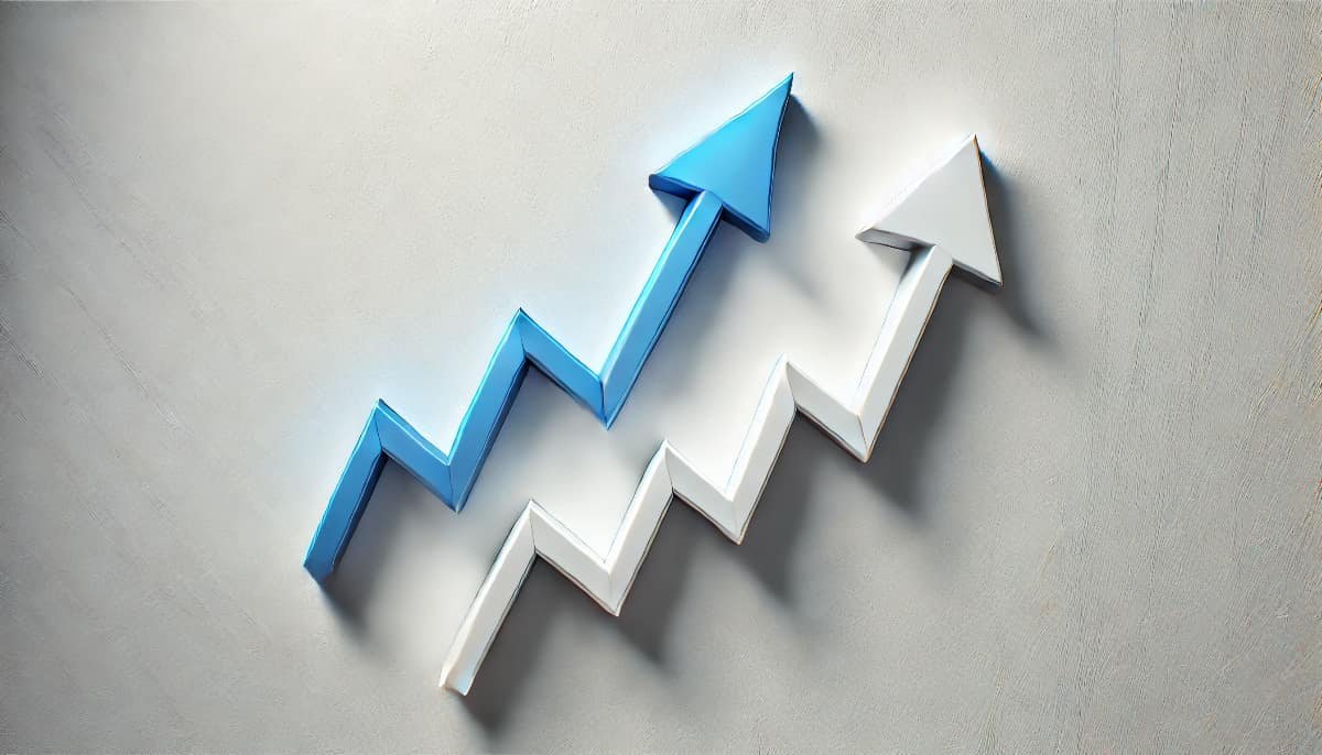 Investing vs Speculating: Key Differences Explained 1 two upward trending arrows, one sleek and steady representing investing